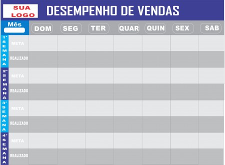 QUADRO GESTÃO A VISTA DESEMPENHO MENSAL DE VENDAS PERSONALIZADO